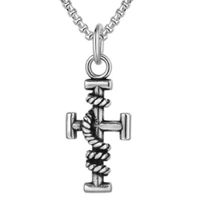 《QBOX 》FASHION 飾品【CP0541】精緻個性歐美立體繩結十字架鑄造鈦鋼墬子項鍊/掛飾