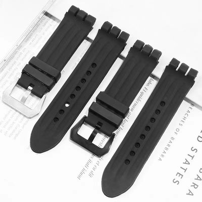 森尼3C-優質硅膠錶帶23mm於 Swatch 橡膠手鍊, 手錶更換 Yos 系列 黑色 防水錶帶-品質保證