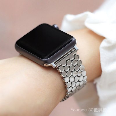 適配Apple watch6蘋果iwatch5-1代SE魚鱗紋金屬不銹鋼錶帶38/44mm