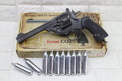 台南 武星級 WG MK6 左輪 手槍 全金屬 CO2直壓槍 黑 + CO2小鋼瓶 ( 左輪槍短槍英國折輪風化舊化