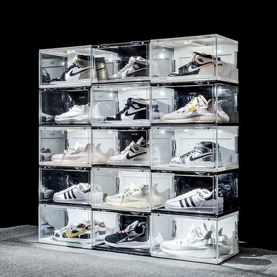 現貨|聲控發光AJ鞋盒透明籃球鞋子收納盒防氧化鞋墻塑料鞋柜亞克力鞋架