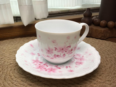 個人收藏 日本中古 HOYA豪雅粉色花卉浮雕 咖啡杯