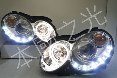 oo本國之光oo 全新 BENZ 賓士 CLK W209 R8 LED晶鑽光圈魚眼 附電調馬達 大燈 一對 台灣製造