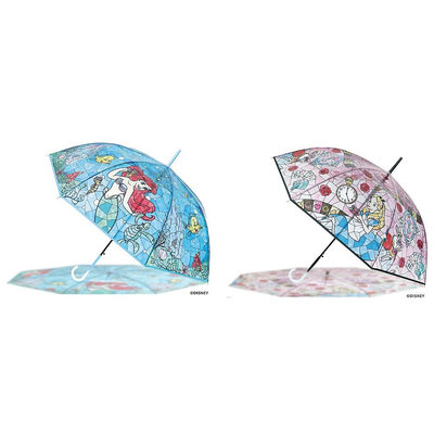 現貨供應 日本進口 愛麗絲夢遊仙境 Alice 小美人魚 艾莉兒 玻璃傘 Ariel 60公分 雨傘 自動傘 透明手把