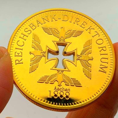 現貨熱銷-【紀念幣】德國十字架鏤空鍍金紀念幣 收藏幣飛鷹帝國1888金幣硬幣紀念章