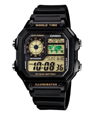 【萬錶行】CASIO 世界地圖十年電力數位錶 AE-1200WH-1B