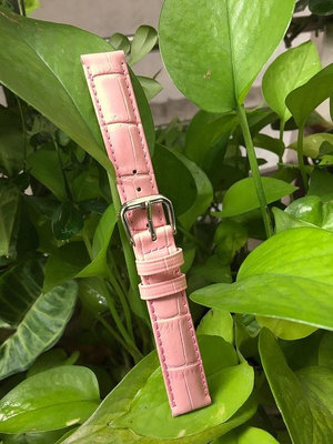 進口15mm收14mm 高級感真皮壓鱷魚皮紋錶帶,armani蕭邦chopard錶HAPPY SPORT- 粉紅色