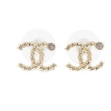 全新法國正品 Chanel 經典款 麻花 CC 水鑽 耳環 AB2462