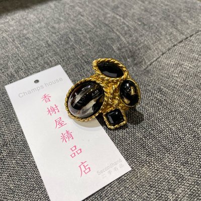 ⭐️ 香榭屋精品店 ⭐️ YSL 聖羅蘭 金色拼黑寶石造型戒指💍 8號 (XB9938)