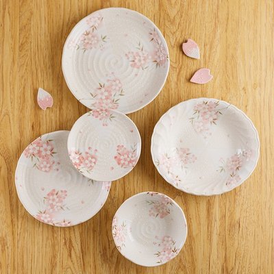 日本進口瓷器日式餐具套裝家用間取櫻花個性陶瓷碗碟盤子