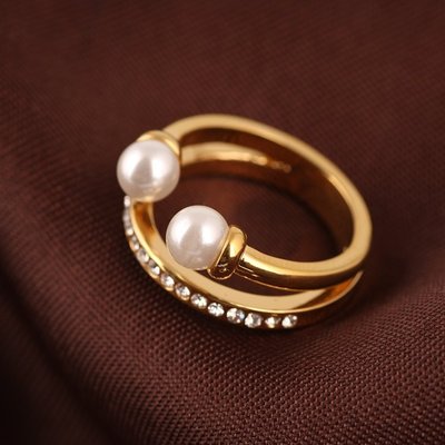 特價少量孤品Vita Fede輕奢滿鉆人造珍珠開口雙層關節戒指戒指女-阿拉朵朵