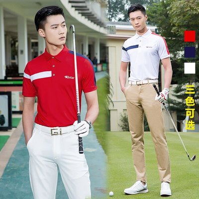 高爾夫服裝美洲豹高爾夫服裝 夏季男士短袖T恤速干運動衣服撞色定制球服上衣-日月潭的美麗