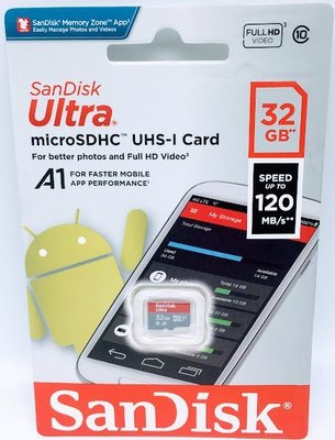 Sandisk Ultra microSDHC 32GB 記憶卡〔無轉卡〕TF 32G UHS-I A1 C10 120MB/s 公司貨 SDSQUA4
