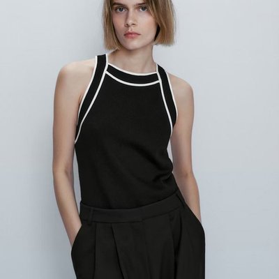 【全新現貨】Massimo Dutti 黑色針織吊帶背心女小西裝內搭設計感減齡無袖上衣夏季外穿打底