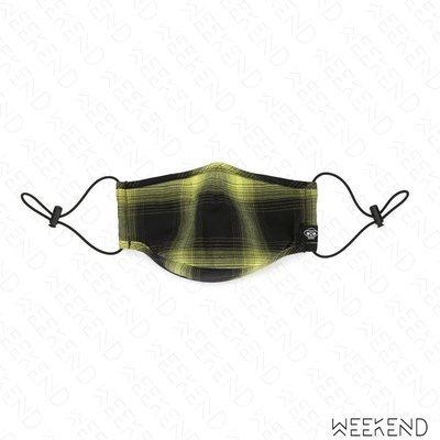 【WEEKEND】 MOSTLT HEARD RARELY SEEN MHRS 格紋 可調式束帶 口罩 黃黑色