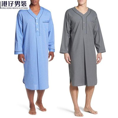 2023春季穆斯林中長款舒適寬松純色睡衣亞馬遜歐美男士家居服睡裙-港仔男裝