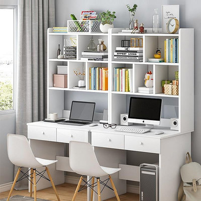 北歐書桌帶書架組合白色電腦桌子少女臥室簡約家用學習寫字一體桌