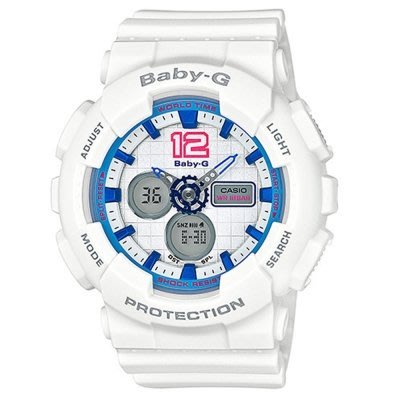 CASIO 卡西歐 BABY-G 休閒運動膠帶錶 (BA-120-7BDR)白x藍
