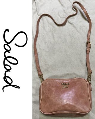 低價起標～香港SALAD品牌 牛皮側背包 相機包 斜跨包 粉色貼身包