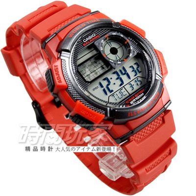 CASIO卡西歐 AE-1000W-4A 10年電力 飛機儀表板 紅 橡膠錶帶 電子錶 紅色【時間玩家】