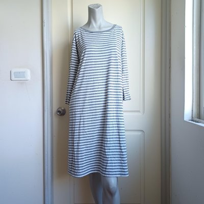 【87Floor】ORENDA灰白條紋純棉7分袖袖洋裝連身裙-M（25112965）