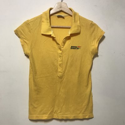 ❤夏莎shasa❤日文洗標❤專櫃品牌Benetton F1(班尼頓)鮮黃色短袖休閒戶外POLO衫上衣/1元起標