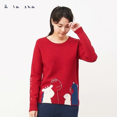 a la sha全新～紅色動物家族圖案針織上衣 ～ size :S