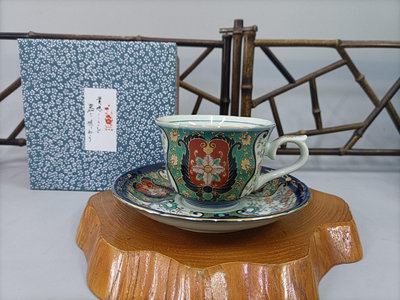 日本回流林九郎古伊萬里風格鎏金骨瓷咖啡杯碟