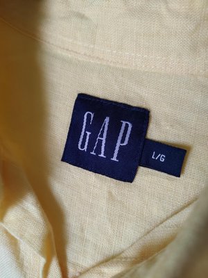 ［99go］ GAP 嫩黃色 純麻紗LINEN 襯衫 L/G號 MADE IN Portugal 葡萄牙 boyfriend 風 長版罩衫 遮陽衫