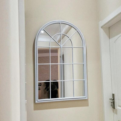 歐式鐵藝弧形掛鏡小戶型客廳墻壁服裝店假窗鏡子