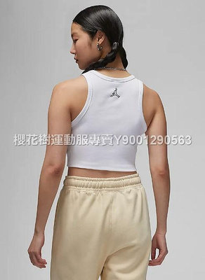 NIKE AIR JORDAN 黑色 白色刺繡LOGO 削肩 羅紋 合身 短版背心 女款DX4701-100