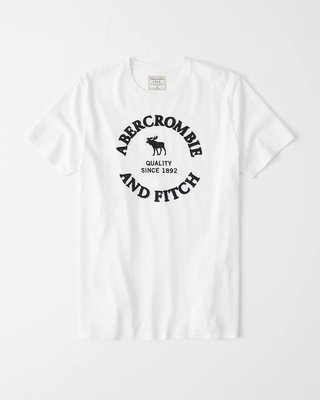 Maple麋鹿小舖 Abercrombie&Fitch ＊ AF 白色貼布電繡麋鹿字母短T ＊ ( 現貨XS號 )