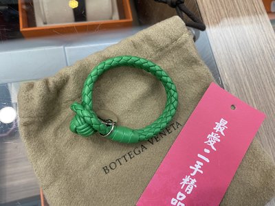 ☆最愛二手精品☆ BOTTEGA VENETA BV 綠色全皮編織雙圈手環 XF6854