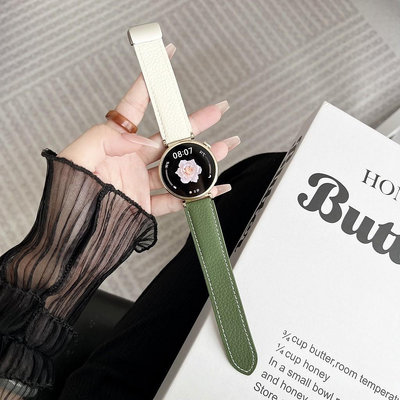 適用於18mm錶帶 荔枝紋磁吸扣真皮錶帶 適用於Huawei GT4/Watch 1/B5