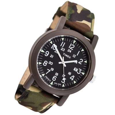 { POISON } TIMEX CAMPER 海外限定大錶徑40MM 原裝迷彩錶帶軍錶 INDIGLO冷光 換錶帶設計