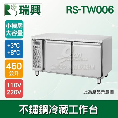 【餐飲設備有購站】瑞興6尺450L三門不鏽鋼冷藏工作台RS-TW006