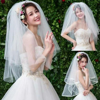 頭紗新娘頭飾超仙森系拍照道具紗白色頭紗女結婚韓式簡約網紅頭紗