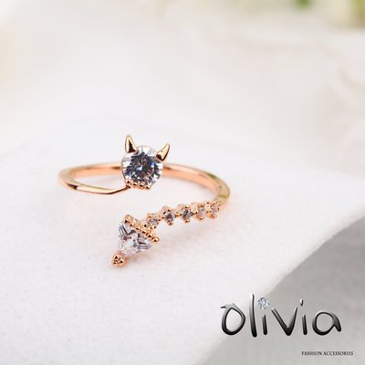 Olivia Fashion 戒指 小惡魔圖樣施華洛世奇水鑽厚鍍14K真金開口戒指【KA02982】