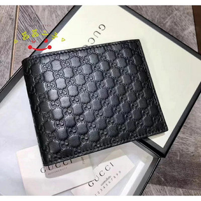 二手正品GUCCI 短夾 小logo 牛皮壓花 短款錢包260987 經典Guccissima兩折皮夾 6卡 男女款