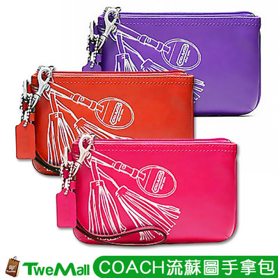 COACH 手拿包 流蘇皮革零錢包(桃、橘紅、紫) 錢包