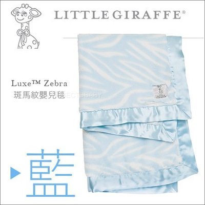 ✿蟲寶寶✿【美國 Little Giraffe】彌月精品 Luxe Baby Blanket 斑馬印花紋嬰兒毯 - 藍色