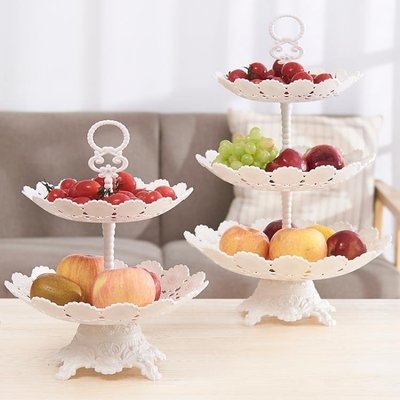 【促銷】歐式多層水果盤創意時尚三層蛋糕架塑料雙層果盆果籃現代客廳家用