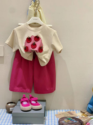2024夏季新款韓版童裝親子裝 女童爆款蘋果樹上衣短袖T恤 母女裝