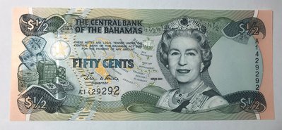 全新  巴哈馬紙幣  50分  紙鈔  哀悼伊莉莎白女皇辭世(1926-2022)