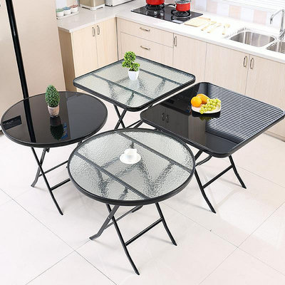 折疊桌餐桌家用吃飯小桌子出租房宿舍茶幾桌便攜簡易鋼化玻璃圓桌