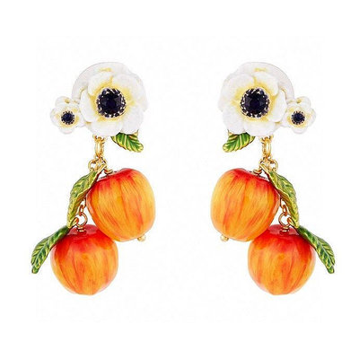 【MOMO全球購】Les Nereides 小花園系列雙蘋果可愛花朵耳環耳夾