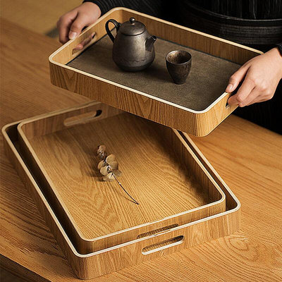 創客優品 木笙玩物日式茶具托盤帶茶巾盤輕奢圓餐盤創意家用木質茶托CJ2968