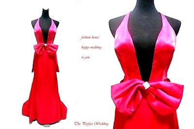 【時尚屋婚紗禮服】紅色露背深Ｖ低胸設計師造型款《二手禮服》～Ｂ３１３(歡迎預約試穿)