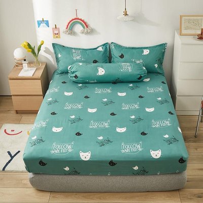 歐式床包組 床單 雙人單人床包 床罩 床套 枕頭套 防蟎抑菌/親膚透氣 單人雙人加大特大- 貓咪寶貝-綠