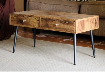 A~輕工業復古風椎腳90公分雙抽矮茶几桌/書桌/客廳桌/咖啡桌/和室桌